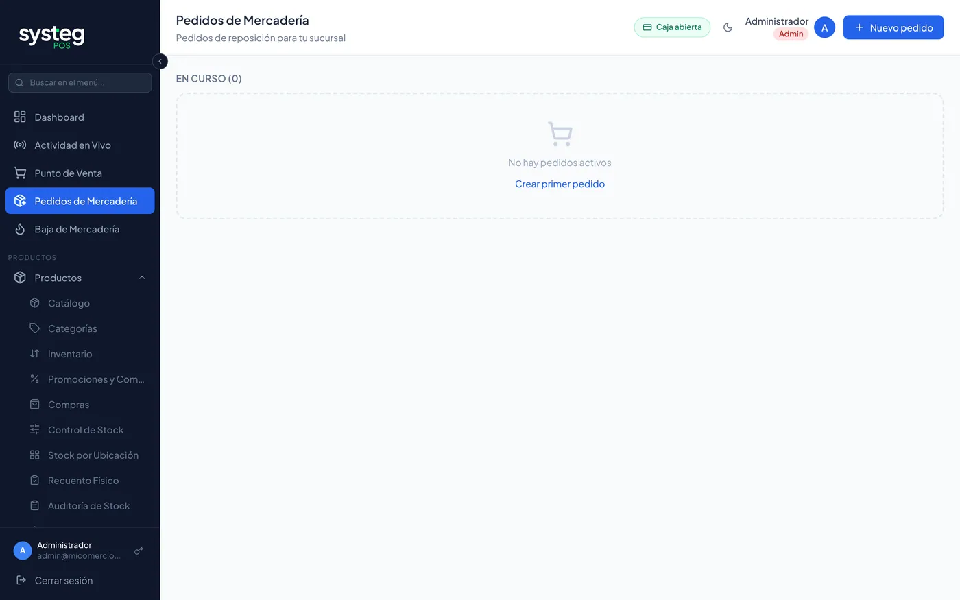 Pedidos de mercadería entre sucursales.