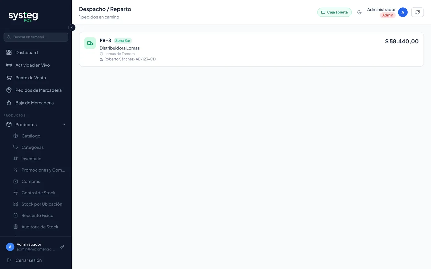 Despacho: asignación a repartidor y confirmación de entrega.