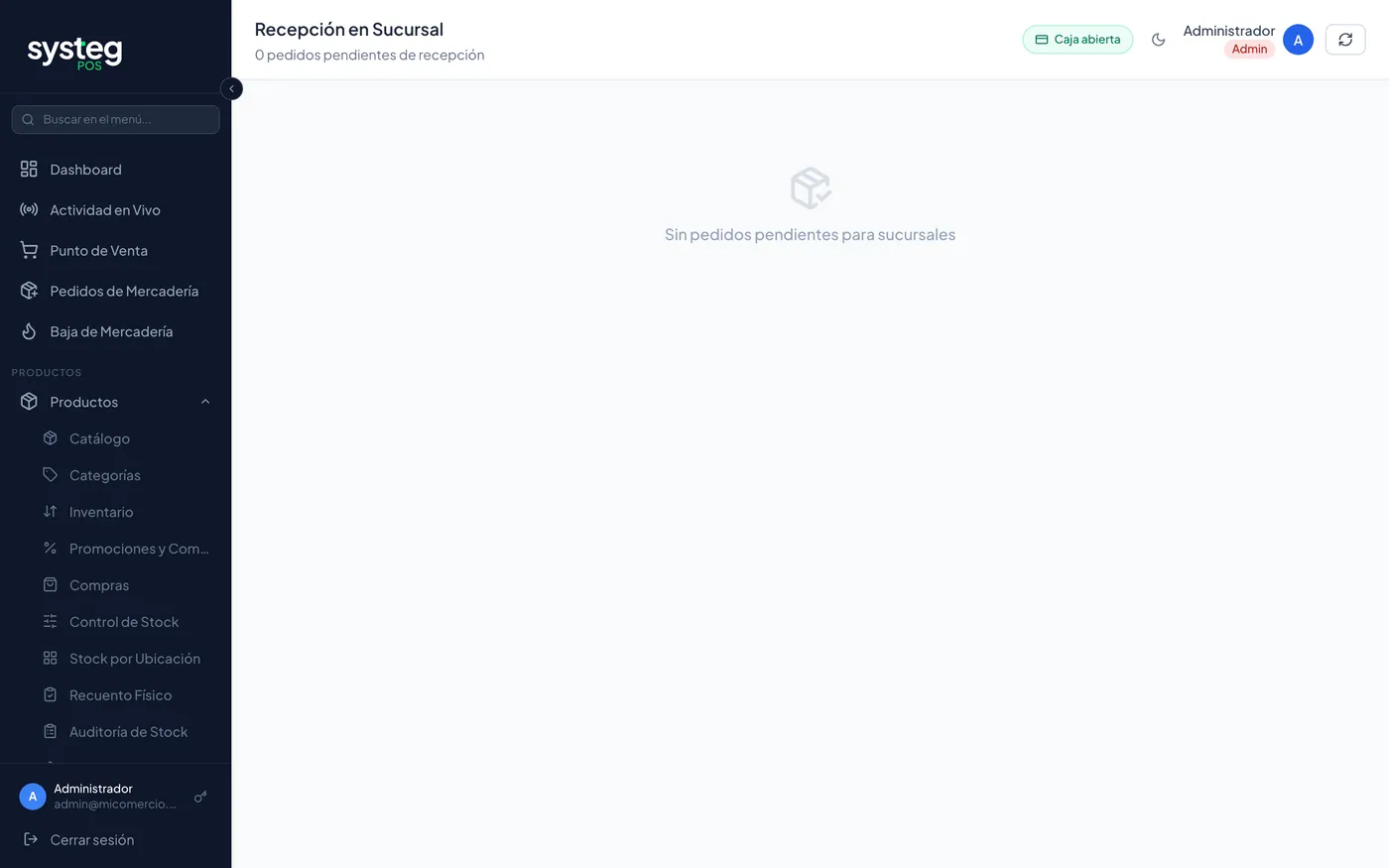 Recepción en sucursal: verificación de cantidades recibidas.